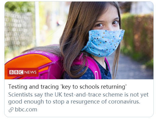 學(xué)校復(fù)課最關(guān)鍵的是檢測和追蹤。/BBC報道截圖